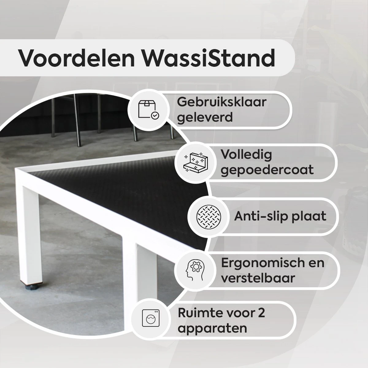 WassiStand Wasmachine Verhoger Met Grip – Wasmachine Kast En Ombouw – Verhoging Voor Wasmachine, Vaatwasser, Koelkast, Vriezer En Droger – Wasmachine Verhoger Inclusief 6 Dempers – Duurzaam RVS – Maximaal 750 Kg – 122x61x34cm 3 WassiStand Wasmachine Verhoger Met Grip – Wasmachine Kast En Ombouw – Verhoging Voor Wasmachine, Vaatwasser, Koelkast, Vriezer En Droger – Wasmachine Verhoger Inclusief 6 Dempers – Duurzaam RVS – Maximaal 750 Kg – 122x61x34cm - Afbeelding 3
