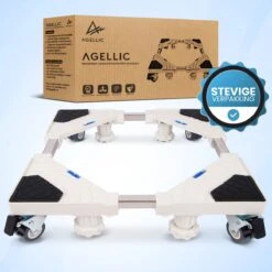Agellic® Universele Verstelbare Wasmachine Verhoger – 300KG Draagkracht – Sokkel – Huishoudelijke Apparaten – Met Trillingsdempers – Met Wielen – Wasmachineverhoger – Wasmachine Kast – Meubelroller – Meubelverplaatser – Meubeltransporter -Leifheit Store 1200x1200 3319