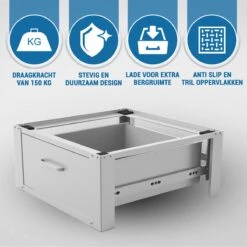 Vonia Wasmachine Verhoger - Wasmachine Verhoger Met Lade - Wasmachine Sokkel - 63x54x31 - Wit -Leifheit Store 1200x1200 3320