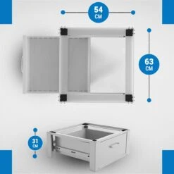 Vonia Wasmachine Verhoger - Wasmachine Verhoger Met Lade - Wasmachine Sokkel - 63x54x31 - Wit -Leifheit Store 1200x1200 3322