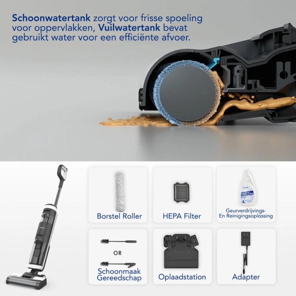 Tineco® - Draadloze Stofzuiger - Zonder Zak - Wassen En Stofzuigen - Floor One S3 Breeze - 220W Vermogen - Sterke Zuigkracht - 3-In-1 Apparaat - 4000mAh Batterij 3 Tineco® - Draadloze Stofzuiger - Zonder Zak - Wassen En Stofzuigen - Floor One S3 Breeze - 220W Vermogen - Sterke Zuigkracht - 3-In-1 Apparaat - 4000mAh Batterij - Afbeelding 3