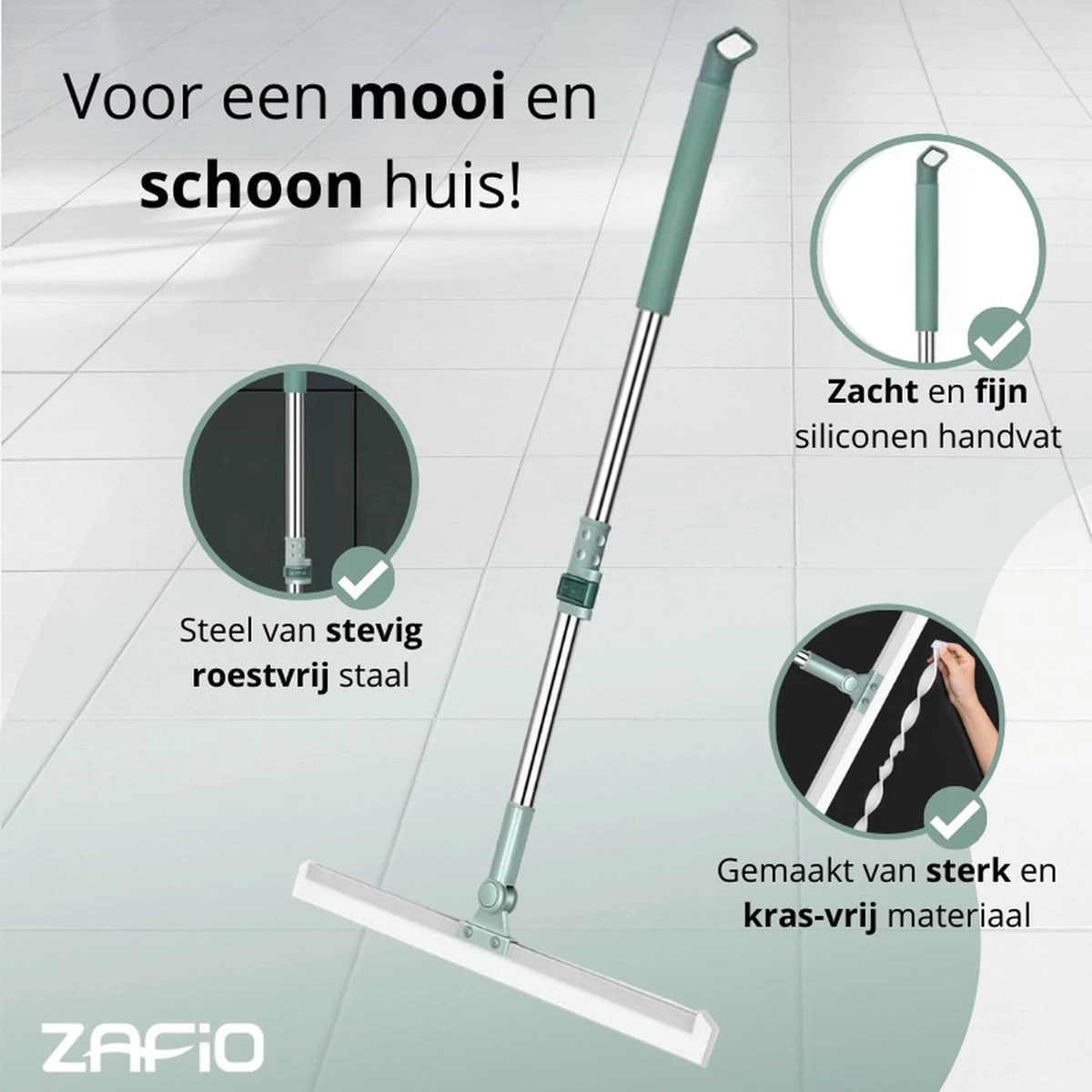 Zafio Vloertrekker Met Steel Vloerwisser Watertrekker Badkamer Douche - 80 / 130 Cm - Uitschuifbaar 2 Zafio Vloertrekker Met Steel Vloerwisser Watertrekker Badkamer Douche - 80 / 130 Cm - Uitschuifbaar - Afbeelding 2