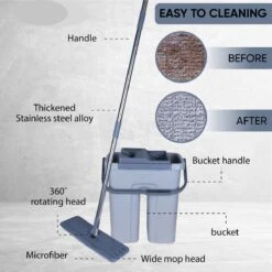 Add To Life Dweilsysteem Vloerwisser - Mop - Self-wash- En Droogsysteem - 2 Stuks Absorberende Pads - Met Emmer - Grijs -Leifheit Store 1200x1200 467