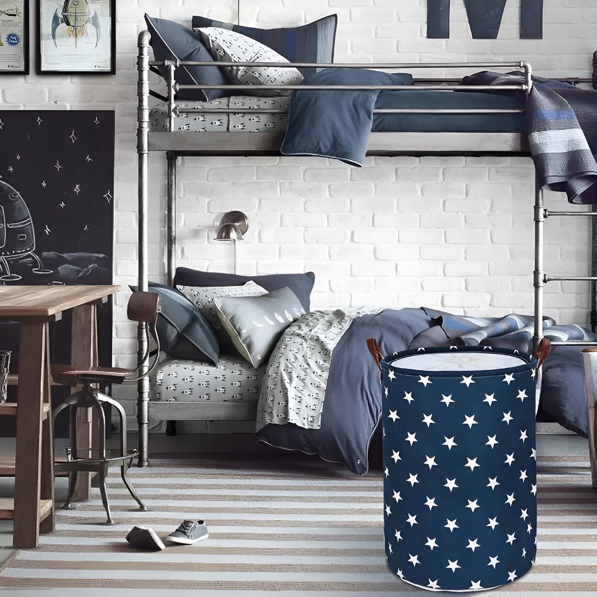 MAESON Wasmand Met Deksel - Opvouwbaar - Waterdicht - 72 L - Opbergmand Kinderkamer - Blauw 4 MAESON Wasmand Met Deksel - Opvouwbaar - Waterdicht - 72 L - Opbergmand Kinderkamer - Blauw - Afbeelding 4