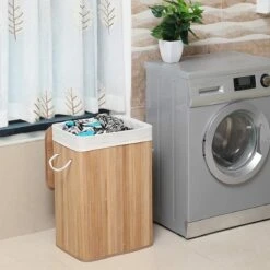 FEDEC Bamboe Wasmand 72L - Deksel En Uitneembare Linnen Waszak - 29x39x57 CM -Leifheit Store 1200x1200 537