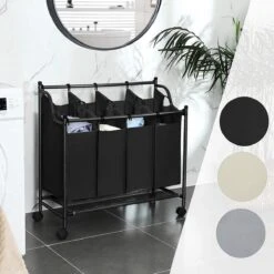 Songmics ZAZA Home Wassorteerder Op Wieltjes / Verrijdbare Wasmand / Met 4 Uitneembare Vakken - Zwart -Leifheit Store 1200x1200 539