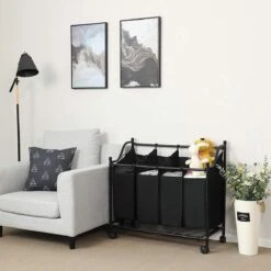 Songmics ZAZA Home Wassorteerder Op Wieltjes / Verrijdbare Wasmand / Met 4 Uitneembare Vakken - Zwart -Leifheit Store 1200x1200 540