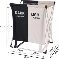 Merkloos Decopatent® Wassorteerder - 60 L - Wasmand 2 Vakken - Opvouwbare Wasmanden - Wassorteerder 2 Vaks - Aluminium Frame - Zwart - Wit -Leifheit Store 1200x1200 565