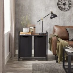 HelloHomy® Wasmand Met Uittrekbare Waszakken - Klittenbandsluiting - 2 Vakken -Leifheit Store 1200x1200 609