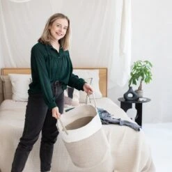 Gadgy Wasmand Katoen - Opbergmand 52 Ltr - Mand Rond Met Handvaten - Wasbox Opvouwbaar - Speelgoedmand -Leifheit Store 1200x1200 634