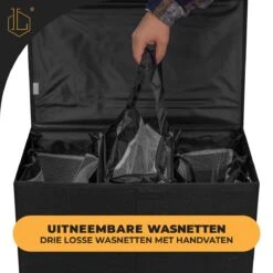 LIVILO - Wasmand 3 Vakken Wassorteerder Met Deksel – Opvouwbaar 3 Vakken– 120 Liter – Met 3 Uitneembare Waszakken – Stoffen Wasmand – Zwart -Leifheit Store 1200x1200 642