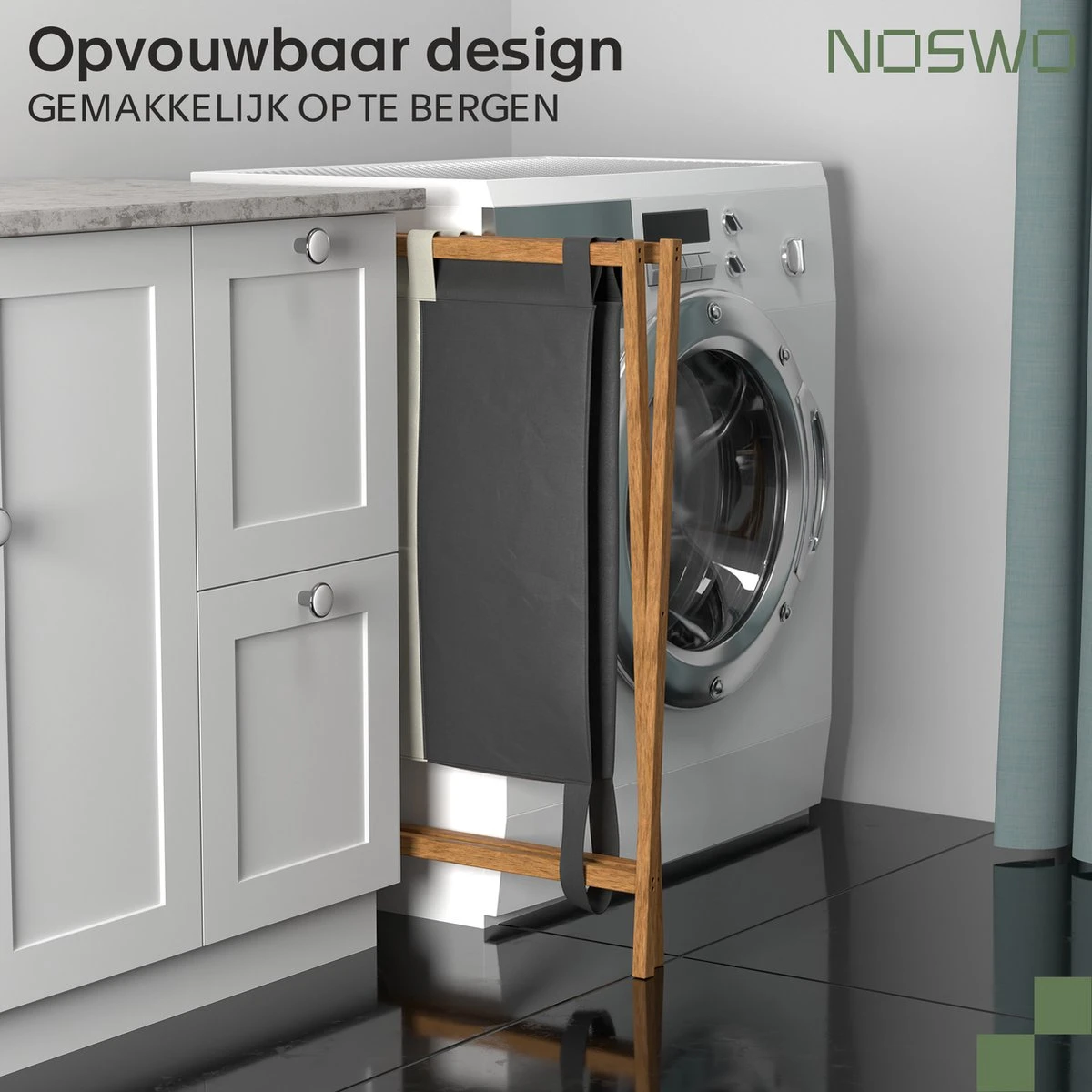 Noswo Wasmand Met 3 Vakken - Wassorteerder - Opvouwbaar - Wasbox - 143L - Bamboe 4 Noswo Wasmand Met 3 Vakken - Wassorteerder - Opvouwbaar - Wasbox - 143L - Bamboe - Afbeelding 4