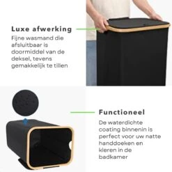 Cheqo® Luxe Wasmand Met Deksel - Opbergmand - Linnenmand - Wasbox - Wassorteerder - Laundry Basket - Zwart - Polyester En Katoen - 40x40x52cm 8 Cheqo® Luxe Wasmand Met Deksel - Opbergmand - Linnenmand - Wasbox - Wassorteerder - Laundry Basket - Zwart - Polyester En Katoen - 40x40x52cm -Leifheit Store 1200x1200 663