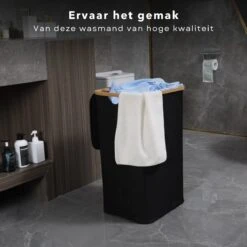 Cheqo® Luxe Wasmand Met Deksel - Opbergmand - Linnenmand - Wasbox - Wassorteerder - Laundry Basket - Zwart - Polyester En Katoen - 40x40x52cm 9 Cheqo® Luxe Wasmand Met Deksel - Opbergmand - Linnenmand - Wasbox - Wassorteerder - Laundry Basket - Zwart - Polyester En Katoen - 40x40x52cm -Leifheit Store 1200x1200 664