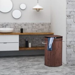 Relaxdays Wasmand Bamboe - Ronde Wasbox Met Deksel - 63 X 40 Cm - 65 Liter - Zwart -Leifheit Store 1200x1200 688