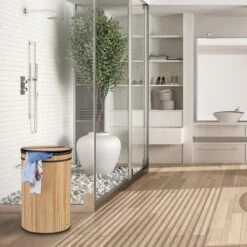 Relaxdays Wasmand Bamboe - Ronde Wasbox Met Deksel - 63 X 40 Cm - 65 Liter - Zwart -Leifheit Store 1200x1200 689