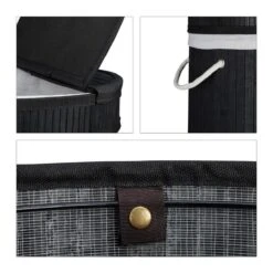 Relaxdays Wasmand Bamboe - Ronde Wasbox Met Deksel - 63 X 40 Cm - 65 Liter - Zwart -Leifheit Store 1200x1200 690