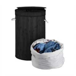 Relaxdays Wasmand Bamboe - Ronde Wasbox Met Deksel - 63 X 40 Cm - 65 Liter - Zwart -Leifheit Store 1200x1200 692