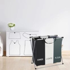 Wasmand 3 Vakken 90L - Opvouwbare Wassorteerder Met NL Opdruk - Aluminium Frame - -Leifheit Store 1200x1200 697