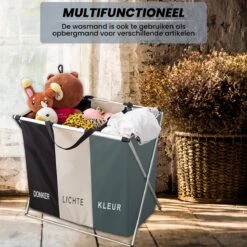 Wasmand 3 Vakken 90L - Opvouwbare Wassorteerder Met NL Opdruk - Aluminium Frame - -Leifheit Store 1200x1200 698