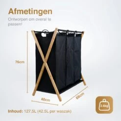 JASC Wasmand 3 Vakken - Wassorteerder - Wasmanden - Zwart - Bamboe - 128 Liter 13 JASC Wasmand 3 Vakken - Wassorteerder - Wasmanden - Zwart - Bamboe - 128 Liter -Leifheit Store 1200x1200 699