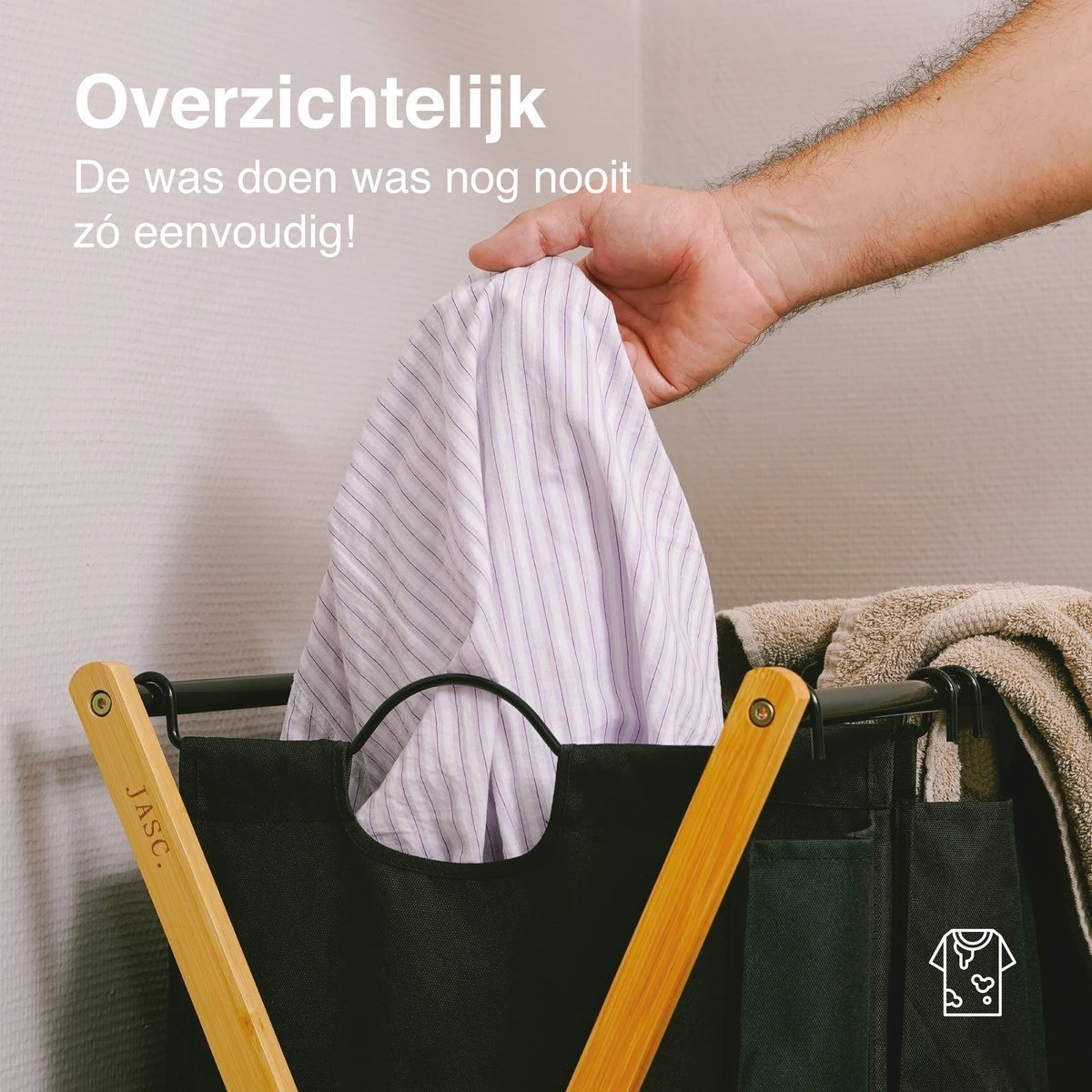 JASC Wasmand 3 Vakken - Wassorteerder - Wasmanden - Zwart - Bamboe - 128 Liter 9 JASC Wasmand 3 Vakken - Wassorteerder - Wasmanden - Zwart - Bamboe - 128 Liter - Afbeelding 9