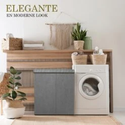 MIRI Wasmand – 3 Vakken Met Deksel – Wassorteerder – Grijs – 120 Liter – Wasbox – Opvouwbaar – Organizer Kleding – Laundry Basket -Leifheit Store 1200x1200 725