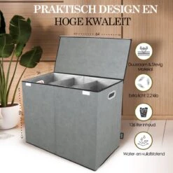 MIRI Wasmand – 3 Vakken Met Deksel – Wassorteerder – Grijs – 120 Liter – Wasbox – Opvouwbaar – Organizer Kleding – Laundry Basket -Leifheit Store 1200x1200 726