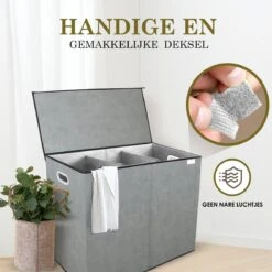 MIRI Wasmand – 3 Vakken Met Deksel – Wassorteerder – Grijs – 120 Liter – Wasbox – Opvouwbaar – Organizer Kleding – Laundry Basket -Leifheit Store 1200x1200 727