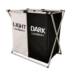 Buxibo Wasmand 2 Vakken - Wassorteerder - Wasmanden - Opvouwbaar - Wasbox - 90L - Laundry Basket - Dubbele Wasmand