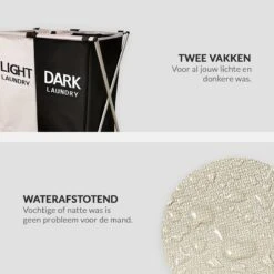 Buxibo Wasmand 2 Vakken - Wassorteerder - Wasmanden - Opvouwbaar - Wasbox - 90L - Laundry Basket - Dubbele Wasmand -Leifheit Store 1200x1200 731