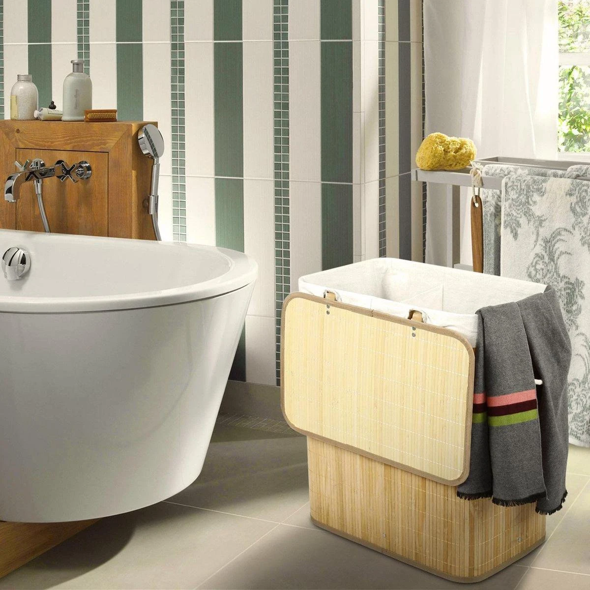 Grote Bamboe Wassorteerder Met 2 Vakken - 100 L - Natuurlijk Bruin 2 Grote Bamboe Wassorteerder Met 2 Vakken - 100 L - Natuurlijk Bruin - Afbeelding 2