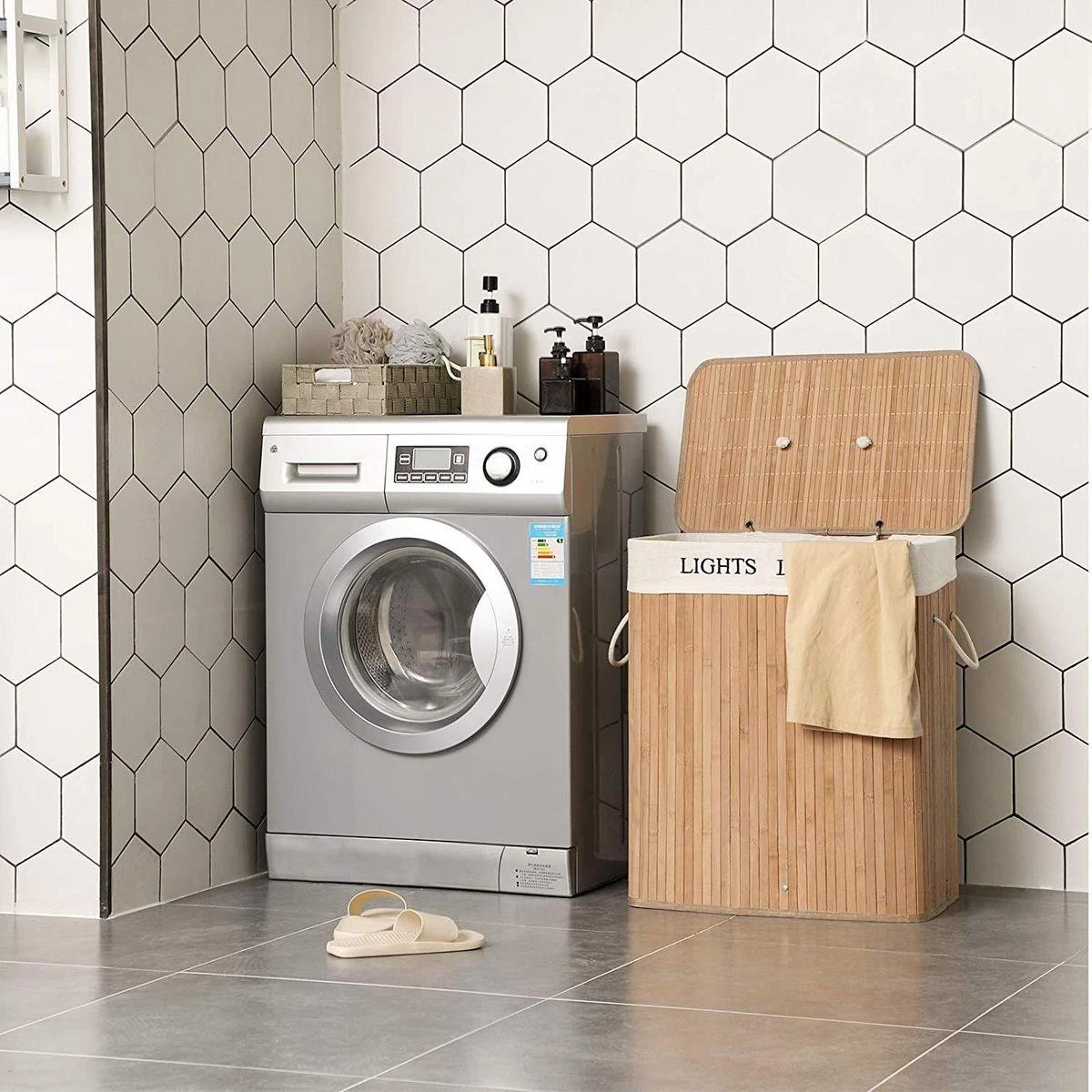 Grote Bamboe Wassorteerder Met 2 Vakken - 100 L - Natuurlijk Bruin 8 Grote Bamboe Wassorteerder Met 2 Vakken - 100 L - Natuurlijk Bruin - Afbeelding 8