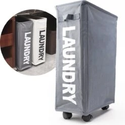 ByLara - Opvouwbare Wasmand - Op Wieltjes Met Handvat - Wasbox - Antraciet - 42L