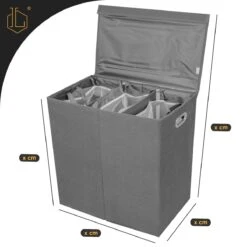 LIVILO - Wasmand – 3 Vakken Met Deksel – Opvouwbaar – 120 Liter – Met 3 Uitneembare Waszakken – Stoffen Wasmand – Grijs -Leifheit Store 1200x1200 768