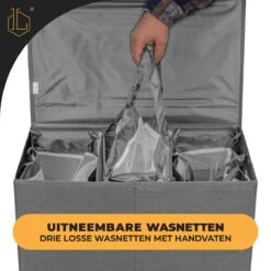 LIVILO - Wasmand – 3 Vakken Met Deksel – Opvouwbaar – 120 Liter – Met 3 Uitneembare Waszakken – Stoffen Wasmand – Grijs -Leifheit Store 1200x1200 769