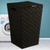 Merkloos Decopatent® Wasmanden Met Deksel - 60 Liter - Geweven Wasmand - Wasbox Met Optil Deksel - Polypropyleen - Afm 33x33x53 Cm - Zwart
