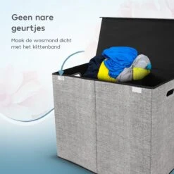 Zonovi Wasmand – 3 Vakken Met Deksel – Opvouwbaar – Wassorteerder – Dubbele Wasmand – Laundry Basket – Wasbox – Organizer Kleding - Stof – Grijs – 110 Liter -Leifheit Store 1200x1200 786