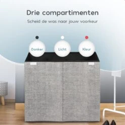 Zonovi Wasmand – 3 Vakken Met Deksel – Opvouwbaar – Wassorteerder – Dubbele Wasmand – Laundry Basket – Wasbox – Organizer Kleding - Stof – Grijs – 110 Liter -Leifheit Store 1200x1200 787