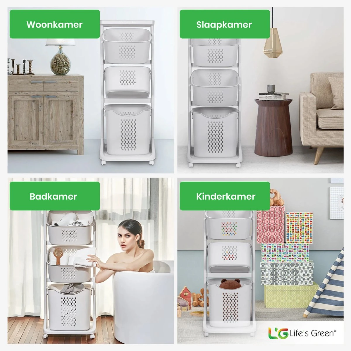 Life’s Green® - Wasmand - Wasmand 3 Vakken - Wassorteerder - Ophangbaar 7 Life’s Green® - Wasmand - Wasmand 3 Vakken - Wassorteerder - Ophangbaar - Afbeelding 7