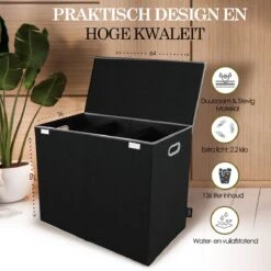 MIRI Wasmand – 3 Vakken Met Deksel – Wassorteerder – Zwart – 120 Liter – Wasbox – Opvouwbaar – Organizer Kleding – Laundry Basket -Leifheit Store 1200x1200 814