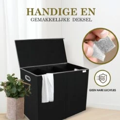 MIRI Wasmand – 3 Vakken Met Deksel – Wassorteerder – Zwart – 120 Liter – Wasbox – Opvouwbaar – Organizer Kleding – Laundry Basket -Leifheit Store 1200x1200 815