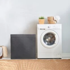 LifeGoods Dubbele Wasmand - 120L - Deksel En Handvaten - 2 Vakken - Grijs -Leifheit Store 1200x1200 818