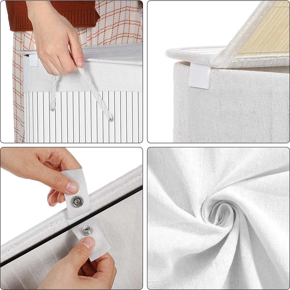 IBella Living - Wasmand Met 2 Vakken - Bamboe Wassorteerder - 100 Liter Wit 5 IBella Living - Wasmand Met 2 Vakken - Bamboe Wassorteerder - 100 Liter Wit - Afbeelding 5