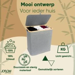 JoFlow® Wasmand Met Wassorteerder En Deksel | Wasbox Met 3 Vakken | Bamboe | 120L 16 JoFlow® Wasmand Met Wassorteerder En Deksel | Wasbox Met 3 Vakken | Bamboe | 120L -Leifheit Store 1200x1200 830
