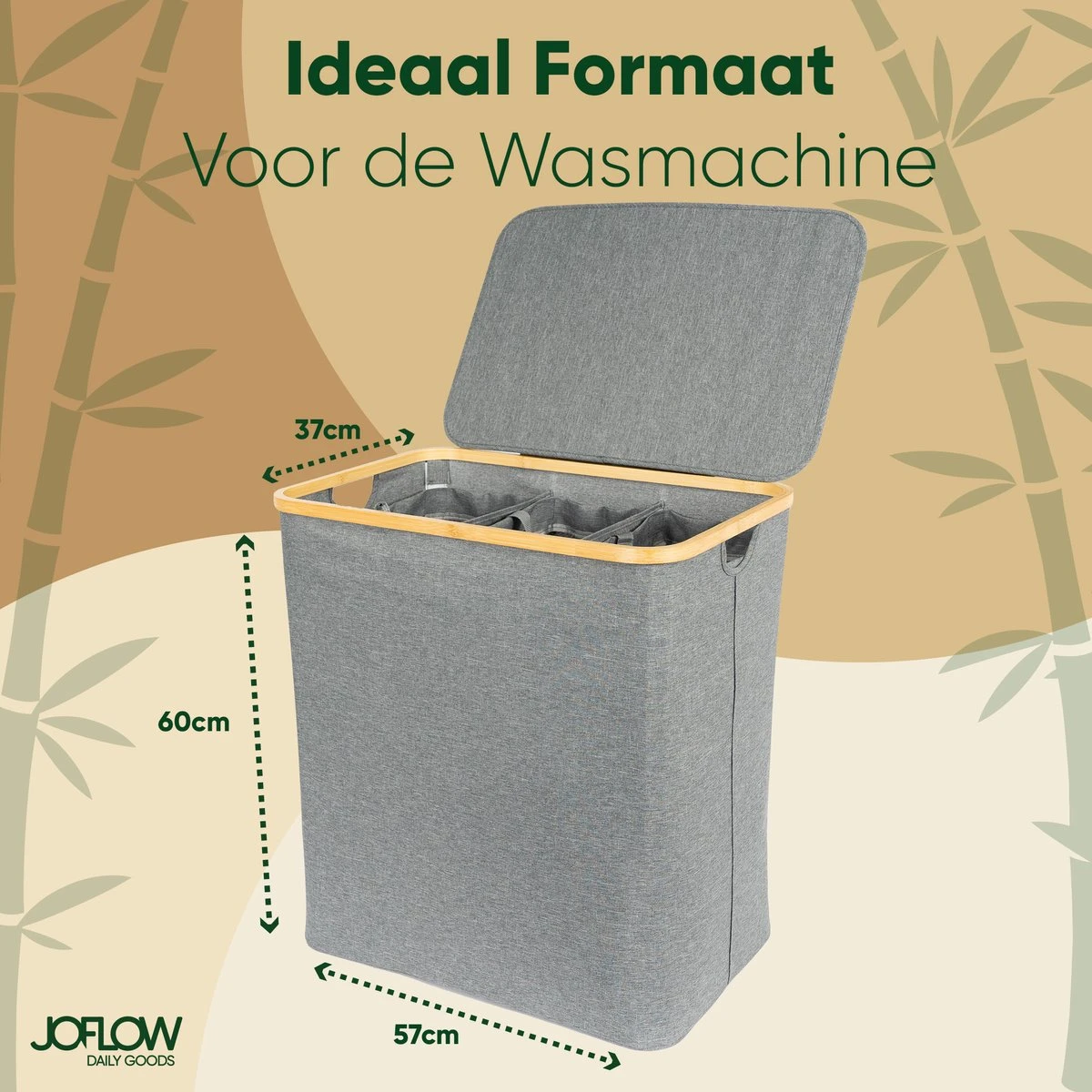 JoFlow® Wasmand Met Wassorteerder En Deksel | Wasbox Met 3 Vakken | Bamboe | 120L 7 JoFlow® Wasmand Met Wassorteerder En Deksel | Wasbox Met 3 Vakken | Bamboe | 120L - Afbeelding 7