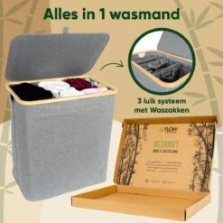 JoFlow® Wasmand Met Wassorteerder En Deksel | Wasbox Met 3 Vakken | Bamboe | 120L 19 JoFlow® Wasmand Met Wassorteerder En Deksel | Wasbox Met 3 Vakken | Bamboe | 120L -Leifheit Store 1200x1200 833