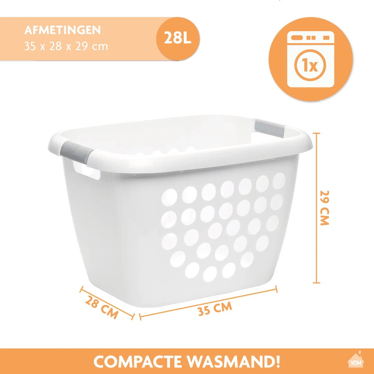 LaundrySpecialist Wasmand Met Soft Grip Handvaten – 35 X 28 X 29 Cm – 28 Liter – Wit 2 LaundrySpecialist Wasmand Met Soft Grip Handvaten – 35 X 28 X 29 Cm – 28 Liter – Wit - Afbeelding 2