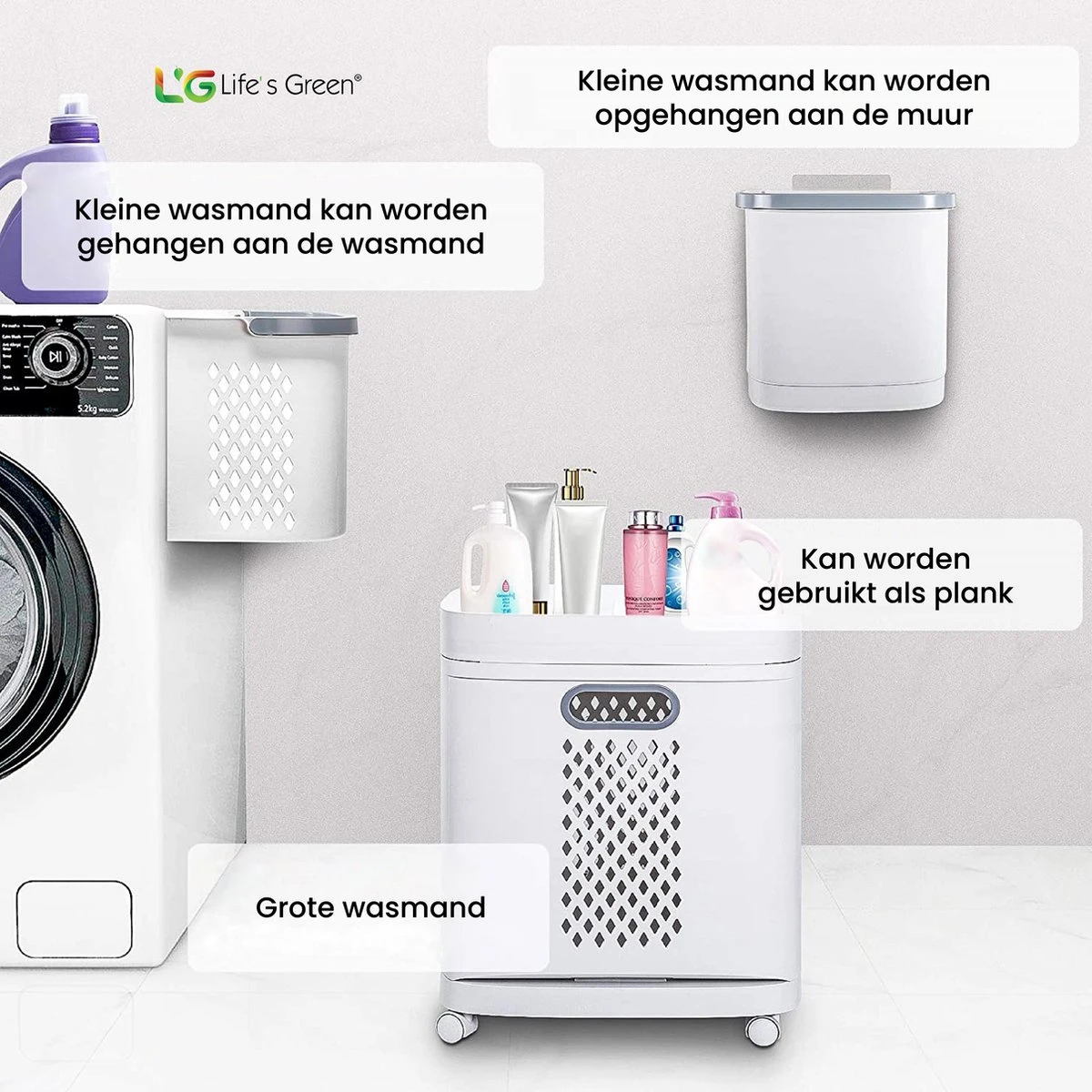 Life’s Green® - Wasmand - Wassorteerder - Wasmand 3 Vakken - Wit 9 Life’s Green® - Wasmand - Wassorteerder - Wasmand 3 Vakken - Wit - Afbeelding 9