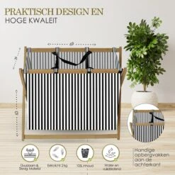 MIRI Wasmand – Wassorteerder – Gestreept – Wasmanden – Wasmand 3 Vakken – Opvouwbaar – Wasbox – Bamboe – 105L – Incl. Schroevendraaier – Laundry Basket – LIMITED EDITION 11 MIRI Wasmand – Wassorteerder – Gestreept – Wasmanden – Wasmand 3 Vakken – Opvouwbaar – Wasbox – Bamboe – 105L – Incl. Schroevendraaier – Laundry Basket – LIMITED EDITION -Leifheit Store 1200x1200 860